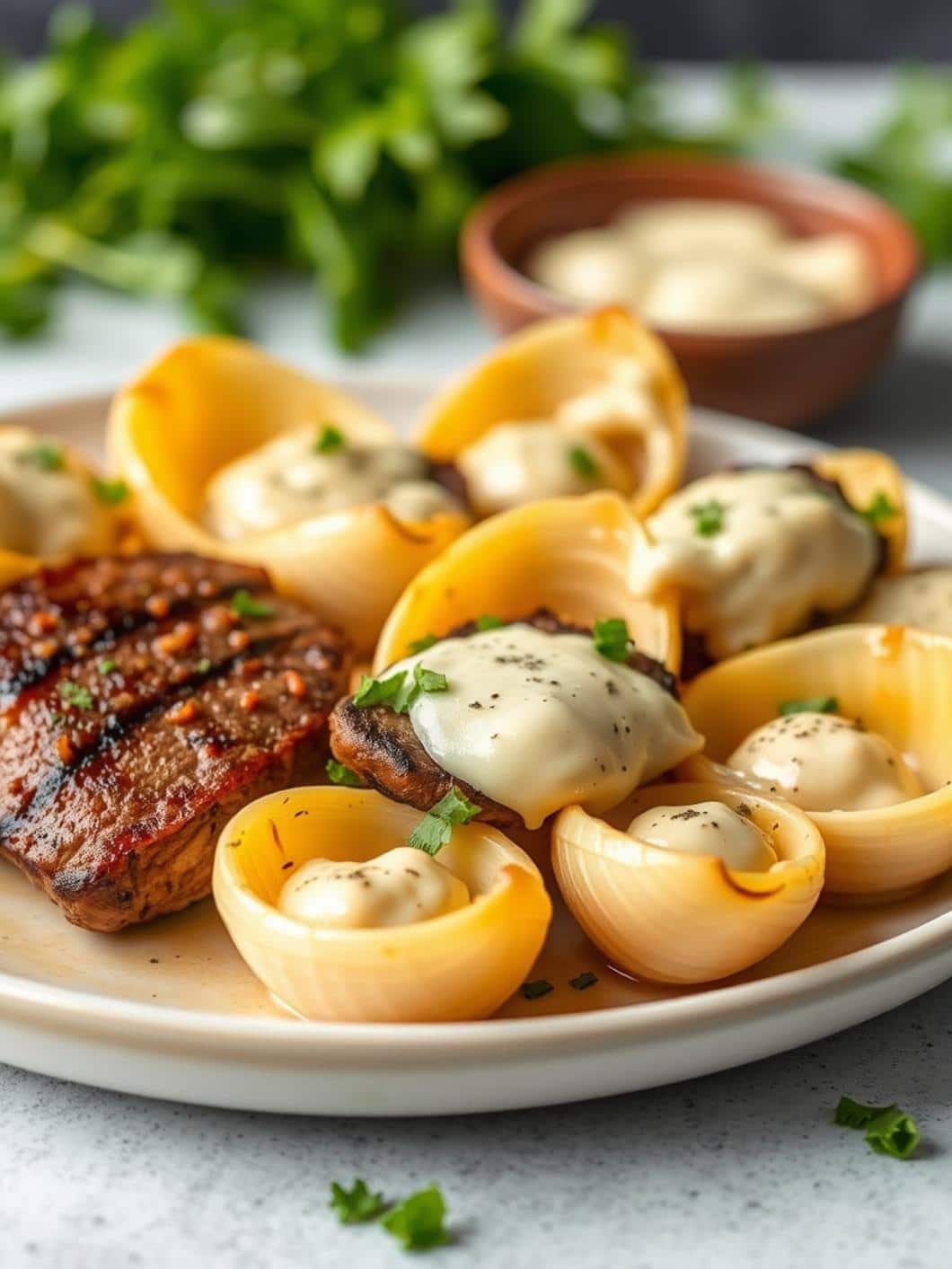 Garlic Butter Steak Bites & Creamy Parmesan Shells