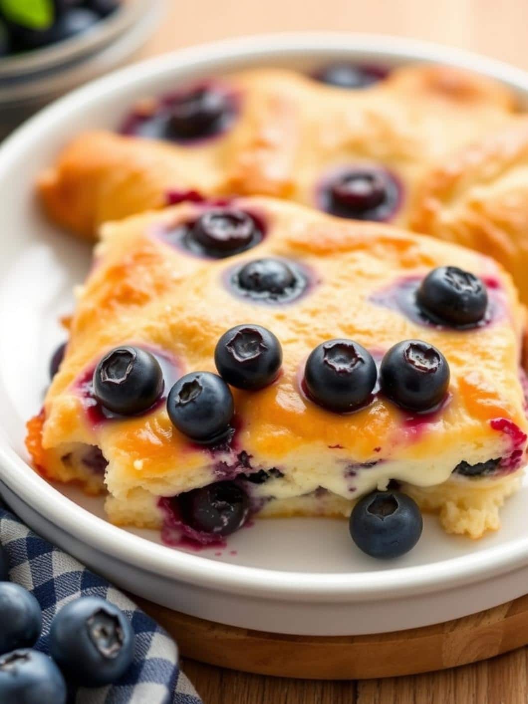 Quick Blueberry Cream Cheese Croissant Casserole