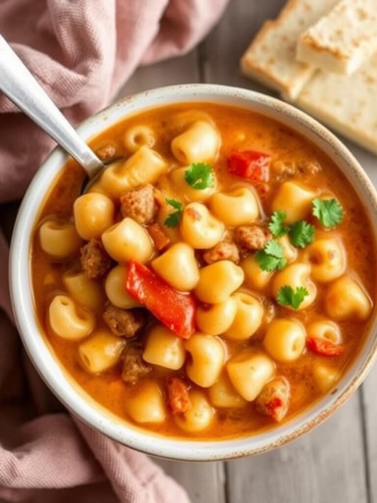 Easy Cozy Cheeseburger Macaroni Soup Recipe