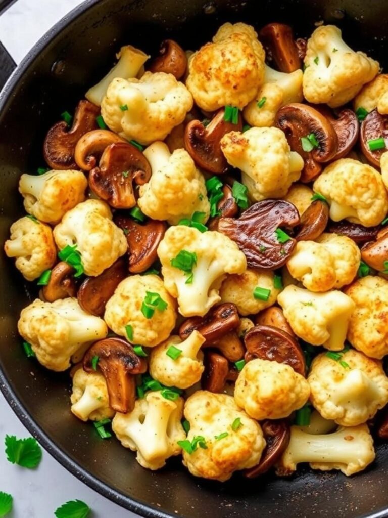 Easy Garlic Cauliflower Mushroom Skillet Recipe