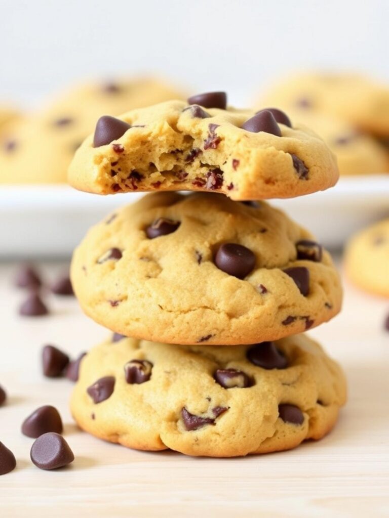 Best cookies chocolate chip: Stack of three cookies.