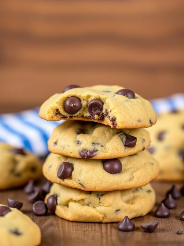 Best cookies chocolate chip: Stack of three cookies.