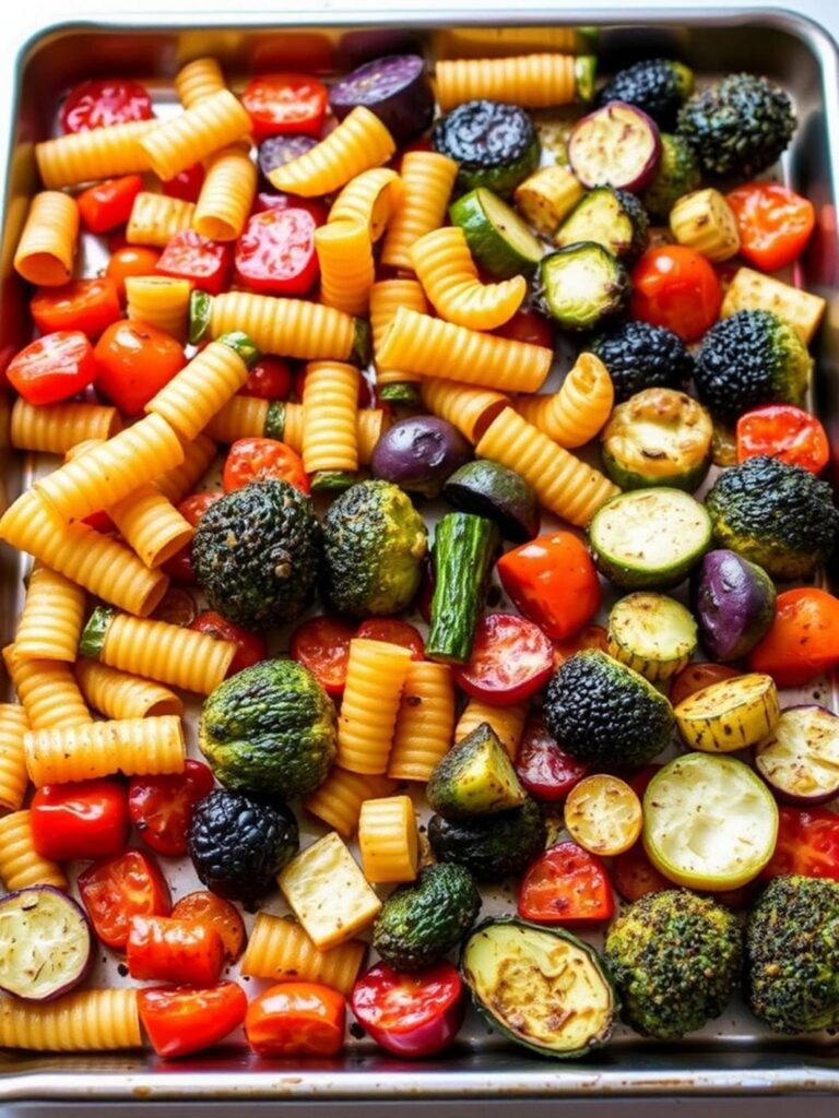 Pasta veggie recipes dinners: Roasted veggies on sheet pan.