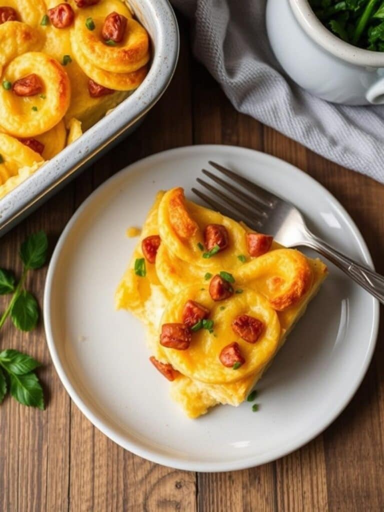 Easy large breakfast ideas: Golden casserole slice.