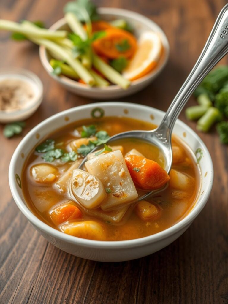 Simple meals cheap: Spoon in thick stew.