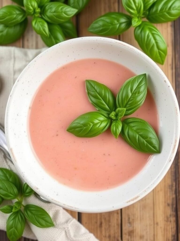 Fall soup recipes: Creamy pink soup with basil.