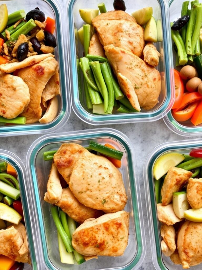 Easy clean eating recipes: Meal prep containers with chicken.