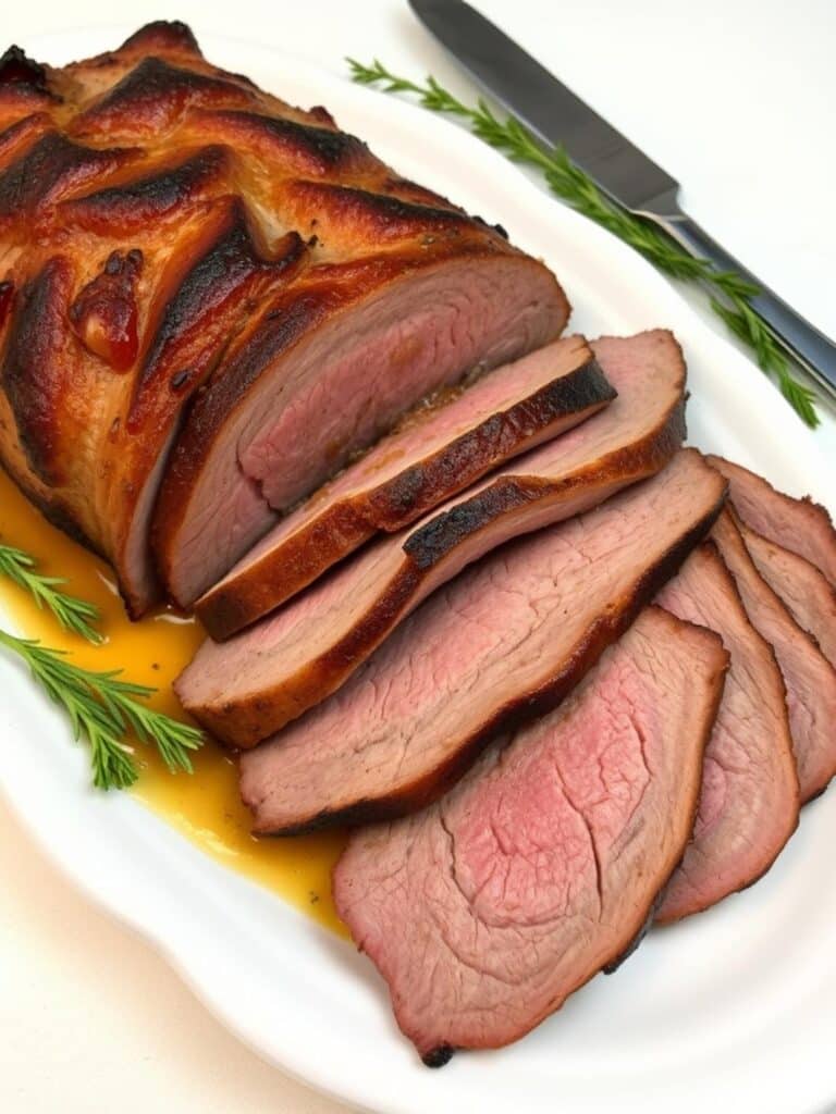 Simple meat recipes: Sliced roast beef on a platter.