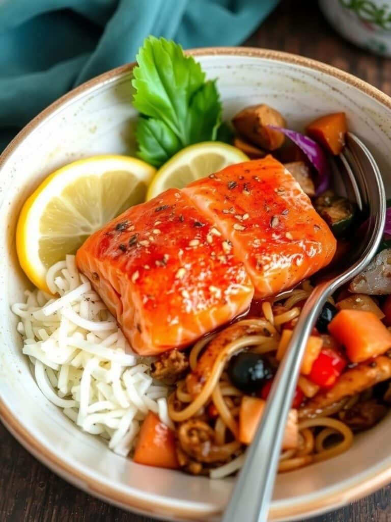 HONEY GLAZED SALMON BOWL – Healthy & Nutritious