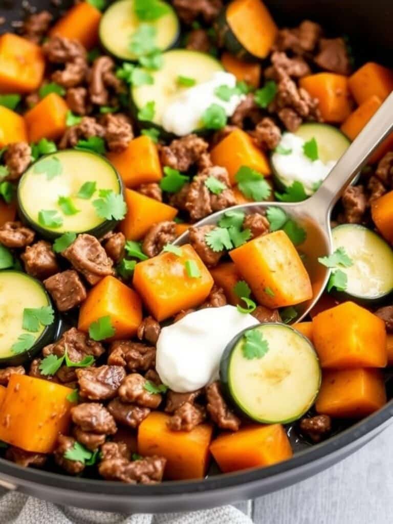 Easy Beef Zucchini Sweet Potato Skillet