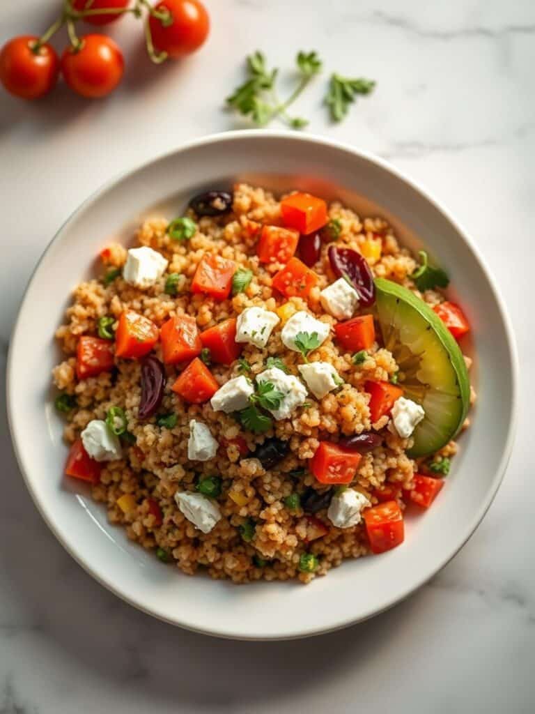 Mediterranean Quinoa Bowl With Fresh Veggies And Feta