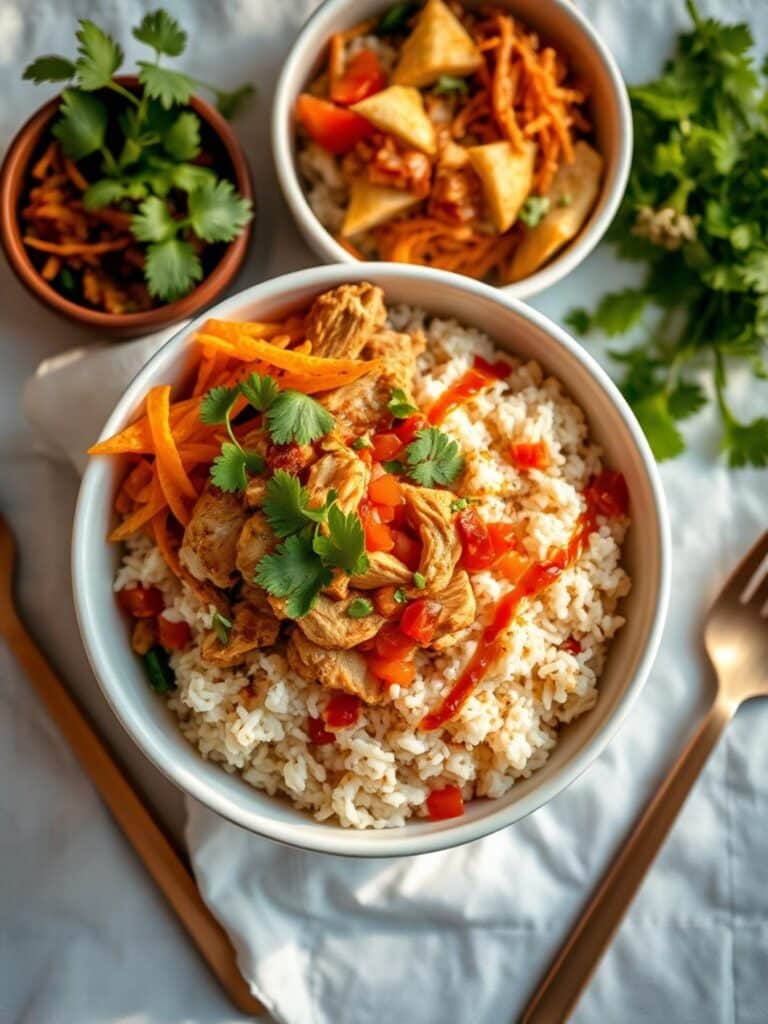 Chicken Tinga Bowls With Rice And Toppings