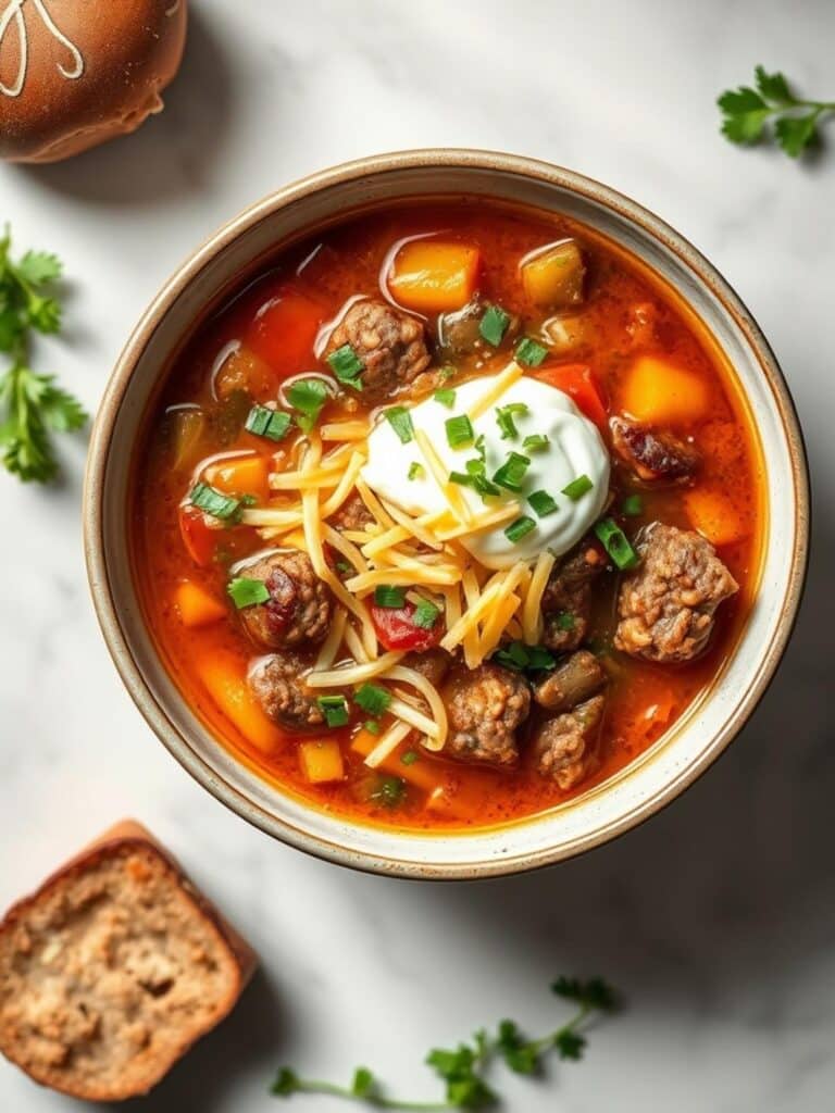 Hamburger Soup With Vegetables And Savory Broth