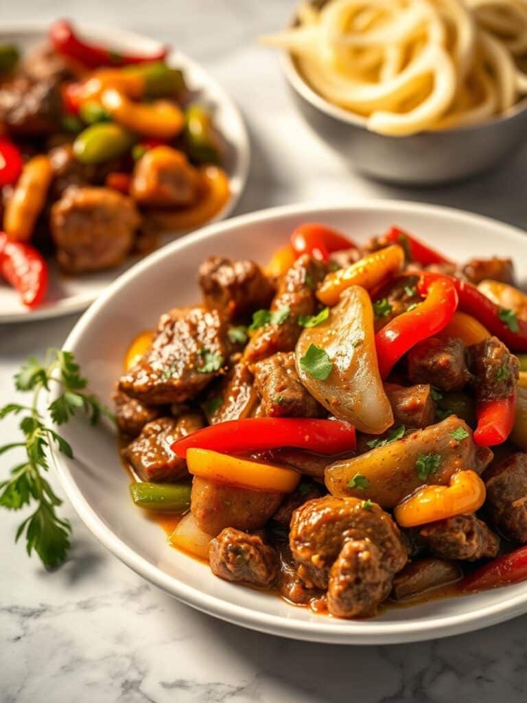 Pepper Steak Stir Fry With Bell Peppers And Onion