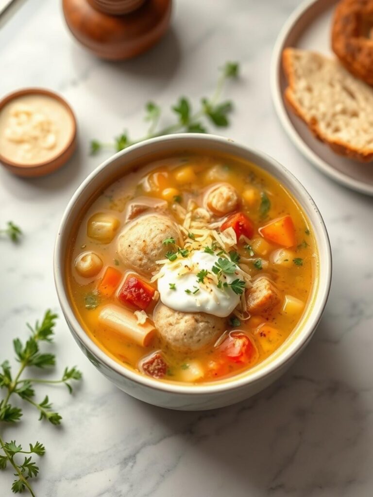 Steaming Bowl Of Traditional Matzo Ball Soup