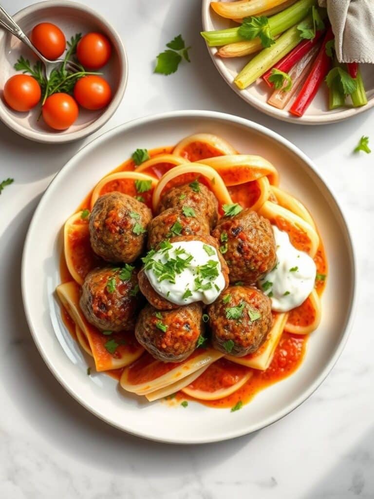 High Protein Greek Meatballs With Tzatziki