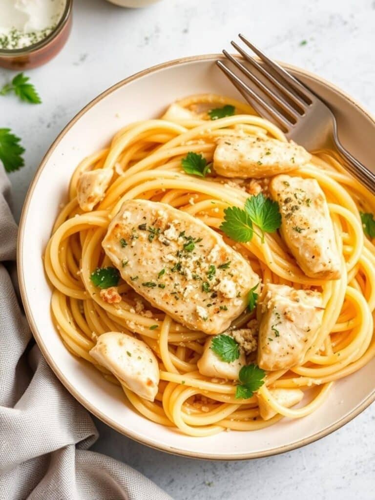 GARLIC PARMESAN CHICKEN PASTA – Healthy High Protein