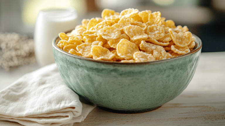 Are frosted flakes low FODMAP — Monash-certified bowl with lactose-free milk ready to eat