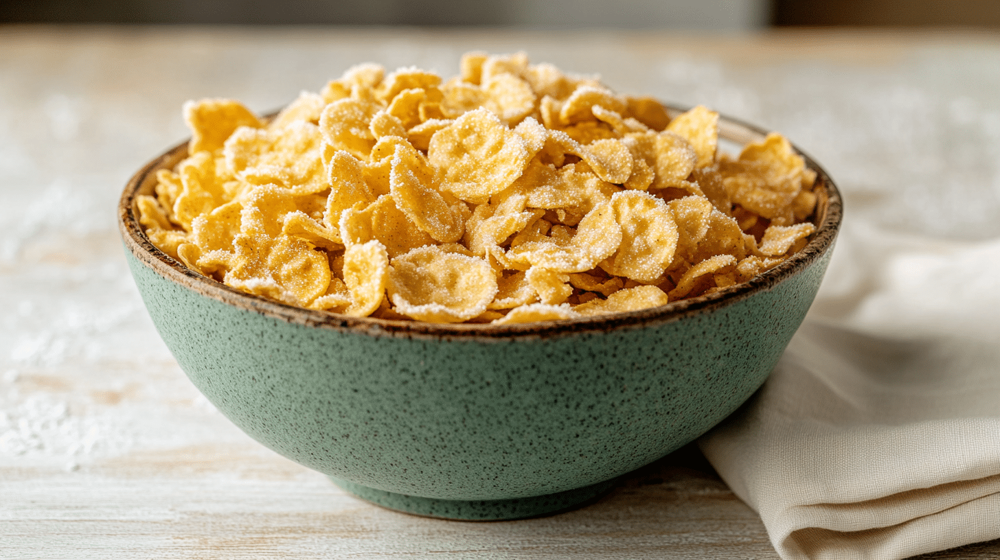 low FODMAP Frosted Flakes bowl with lactose-free milk Monash-verified IBS safe at 37g serving