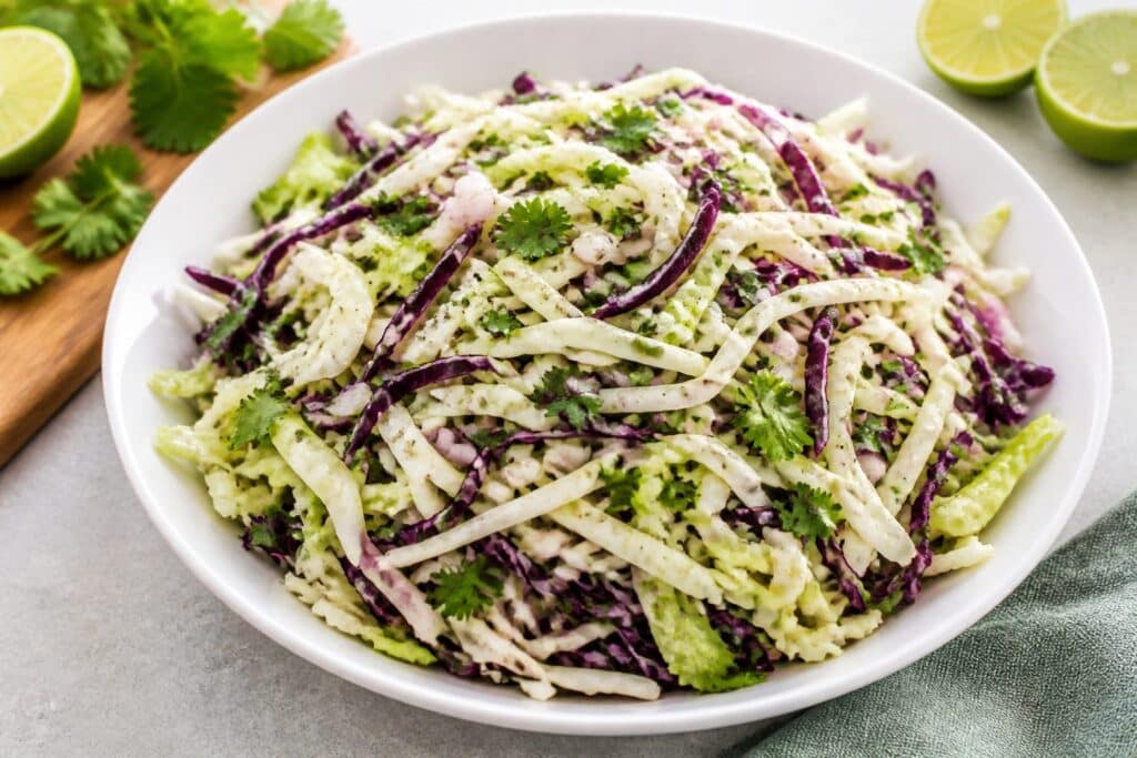 Fresh 5-Minute Cilantro Lime Slaw with cabbage and lime