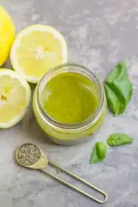 Easy Lunch Recipes featuring fresh lemon basil vinaigrette in a jar